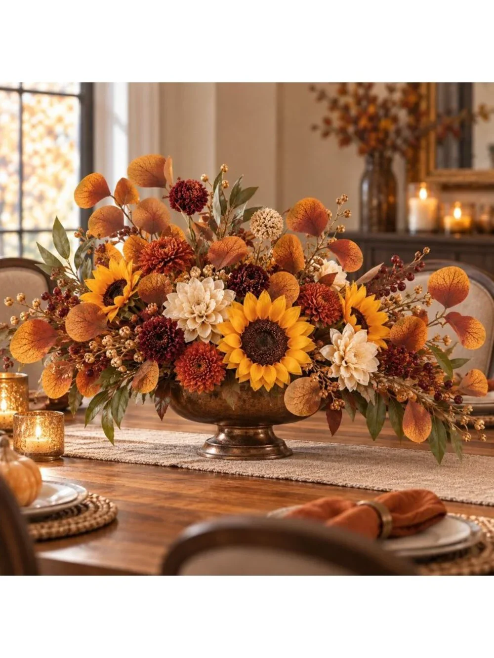 Fall Eucalyptus Stems with Billy Balls, 10 Stem Faux Floral Filler, Autumn Wreat